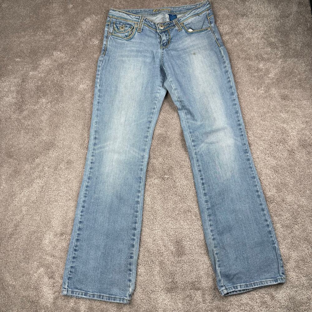 Zanadi Premium Bootcut Jeans Size 9 Low Rise Light Wash Contrast Stitch Y2K